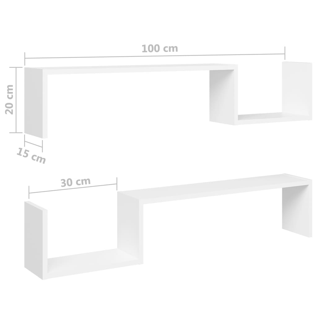 vidaXL 2 db fehér forgácslap fali polc 100 x 15 x 20 cm