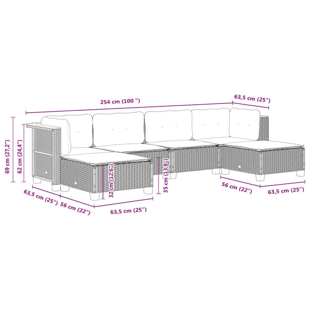 vidaXL 6 részes szürke polyrattan kerti ülőgarnitúra párnákkal