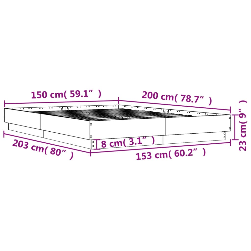 vidaXL barna tölgyszínű szerelt fa ágykeret 150 x 200 cm