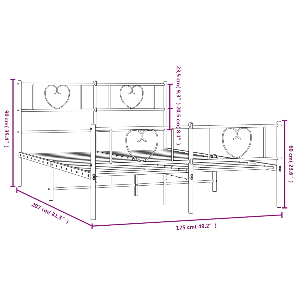 vidaXL fekete fém ágykeret fej- és lábtámlával 120 x 200 cm