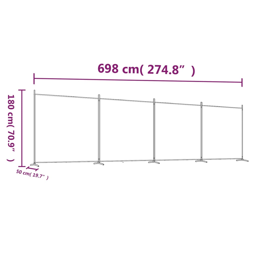 vidaXL 4 paneles barna szövet térelválasztó 698x180 cm