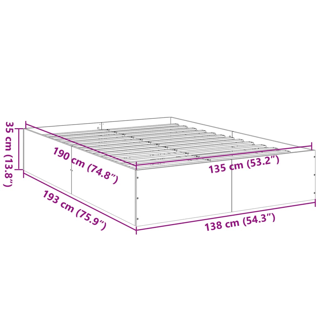 vidaXL fekete szerelt fa ágykeret 135 x 190 cm