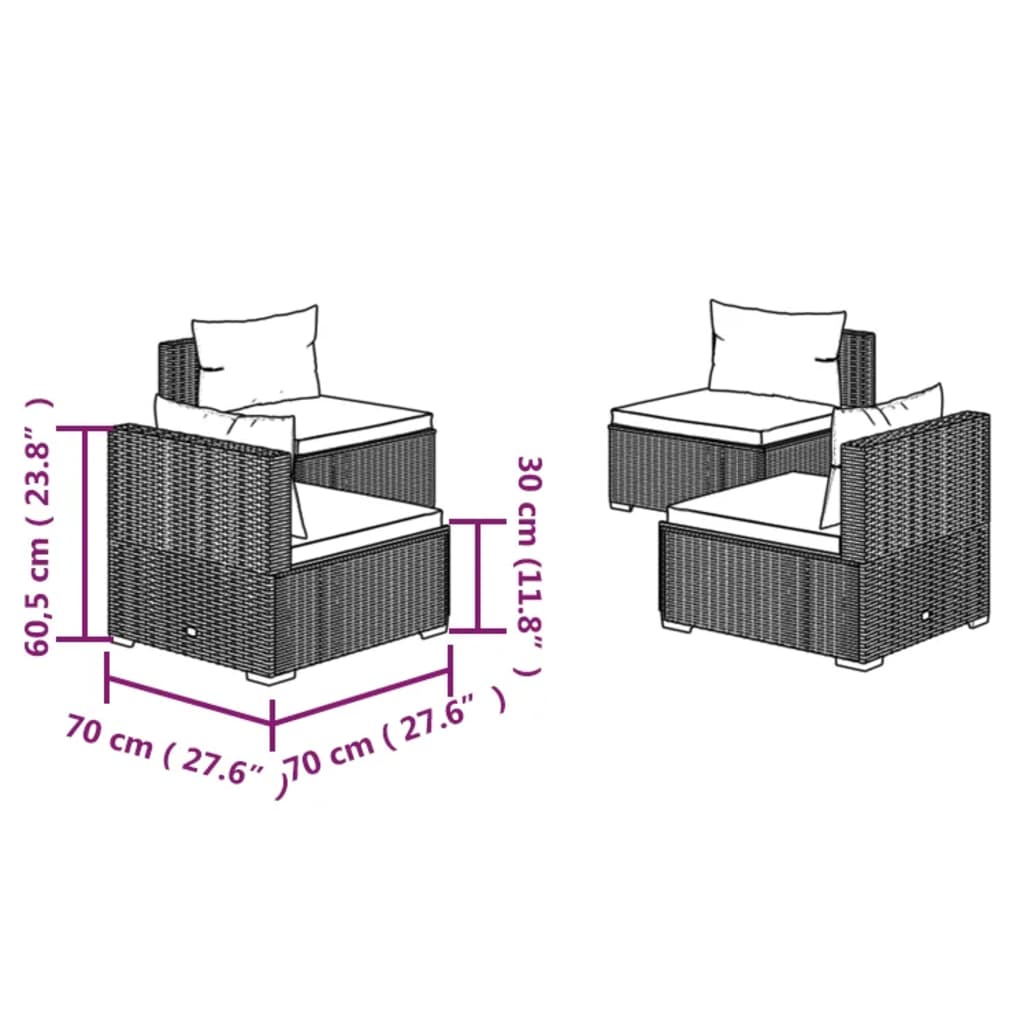 vidaXL 4 részes barna polyrattan kerti bútorszett párnákkal