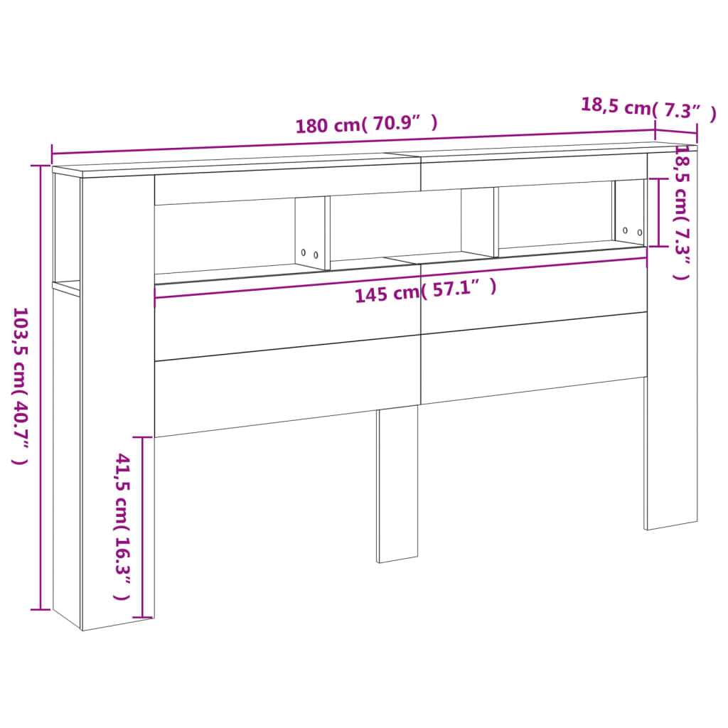 vidaXL barna tölgyszínű szerelt fa LED-es fejtámla 180x18,5x103,5 cm