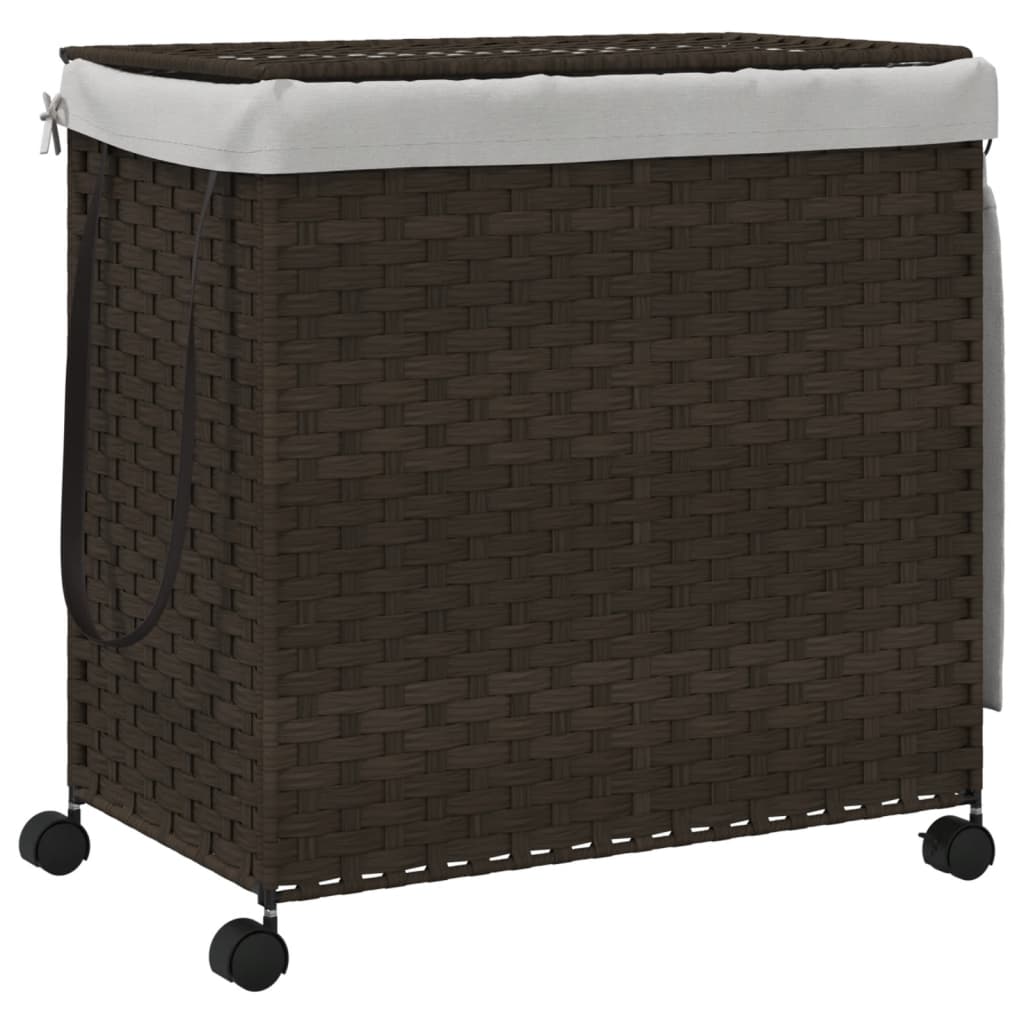 vidaXL sötétbarna rattan szennyeskosár kerekekkel 60x35x60,5 cm