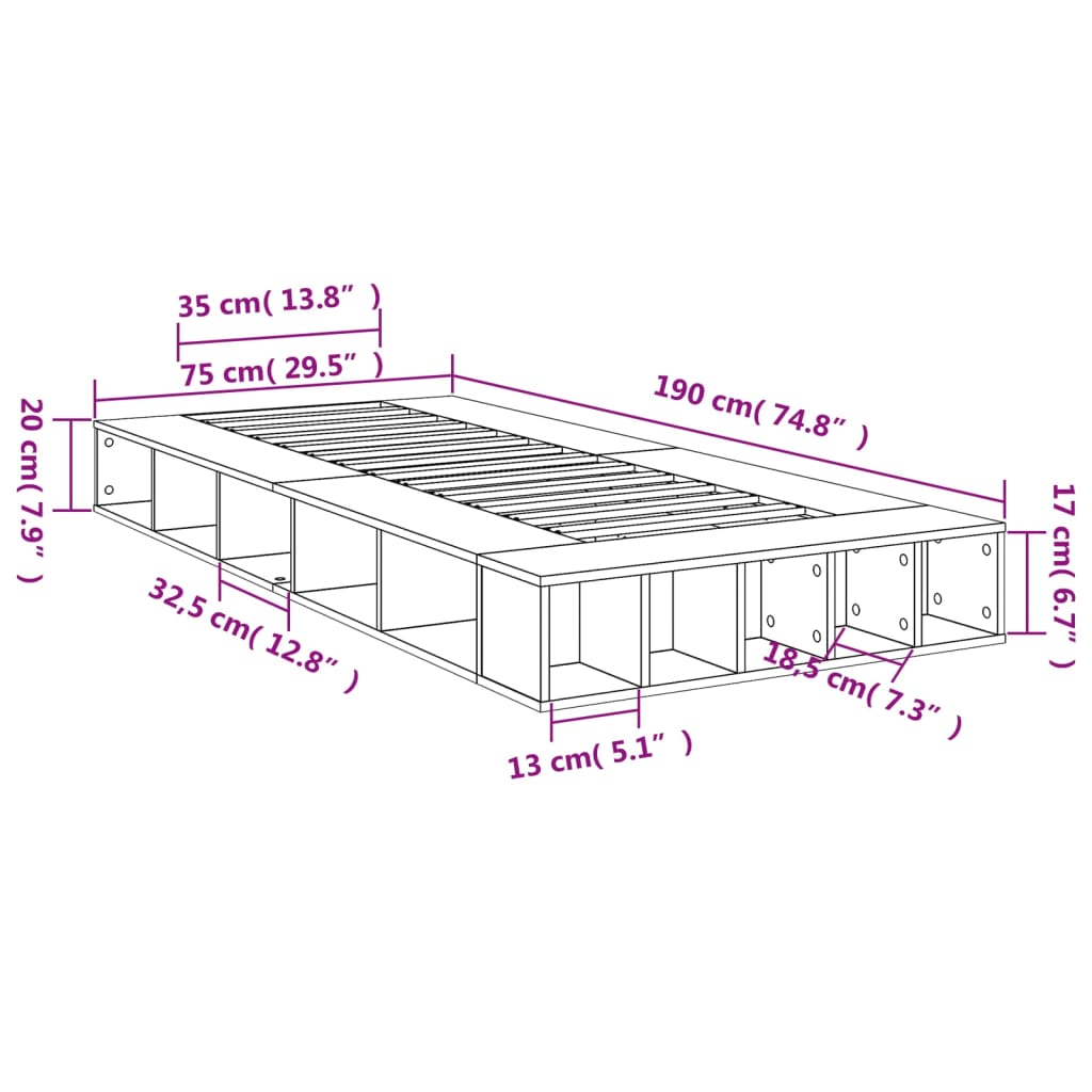 vidaXL fekete szerelt fa ágykeret 75 x 190 cm