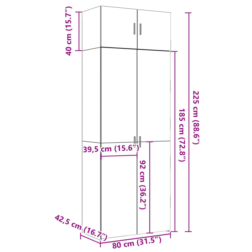 vidaXL füstös tölgy színű szerelt fa tárolószekrény 80 x 42,5 x 225 cm