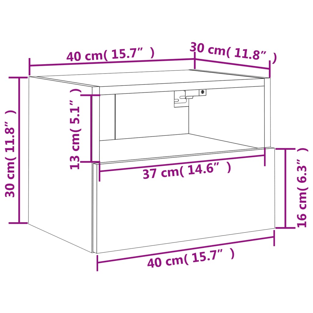 vidaXL 2 db fekete szerelt fa fali TV-szekrény 40 x 30 x 30 cm