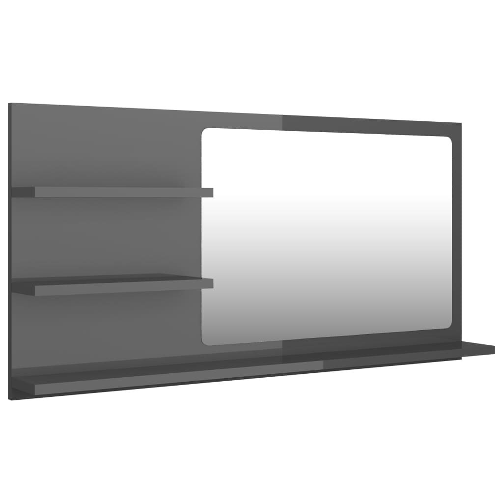vidaXL magasfényű szürke szerelt fa fürdőszobai tükör 90x10,5x45 cm
