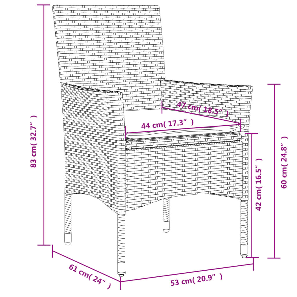 vidaXL 3 részes bézs polyrattan/üveg bisztrógarnitúra párnával