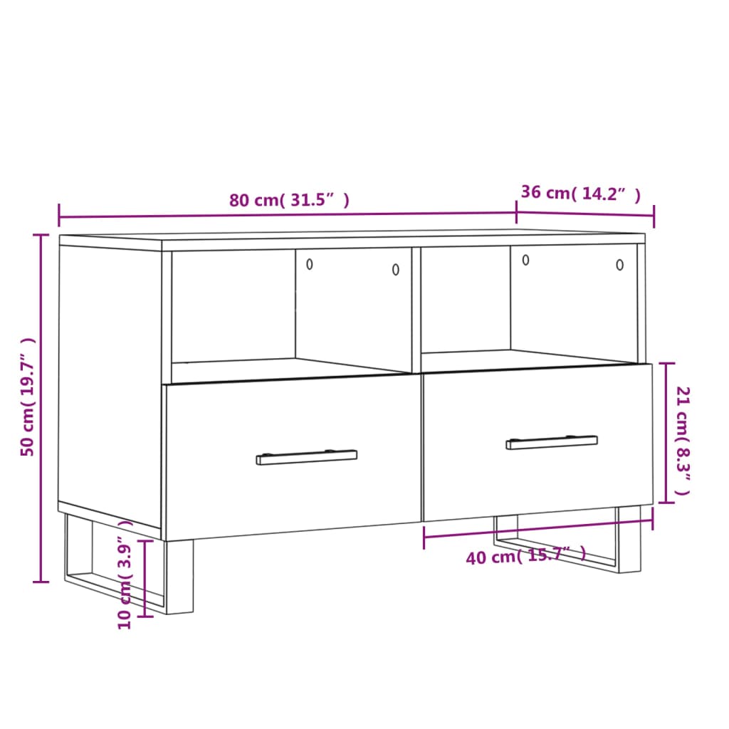 vidaXL fekete szerelt fa TV-szekrény 80 x 36 x 50 cm