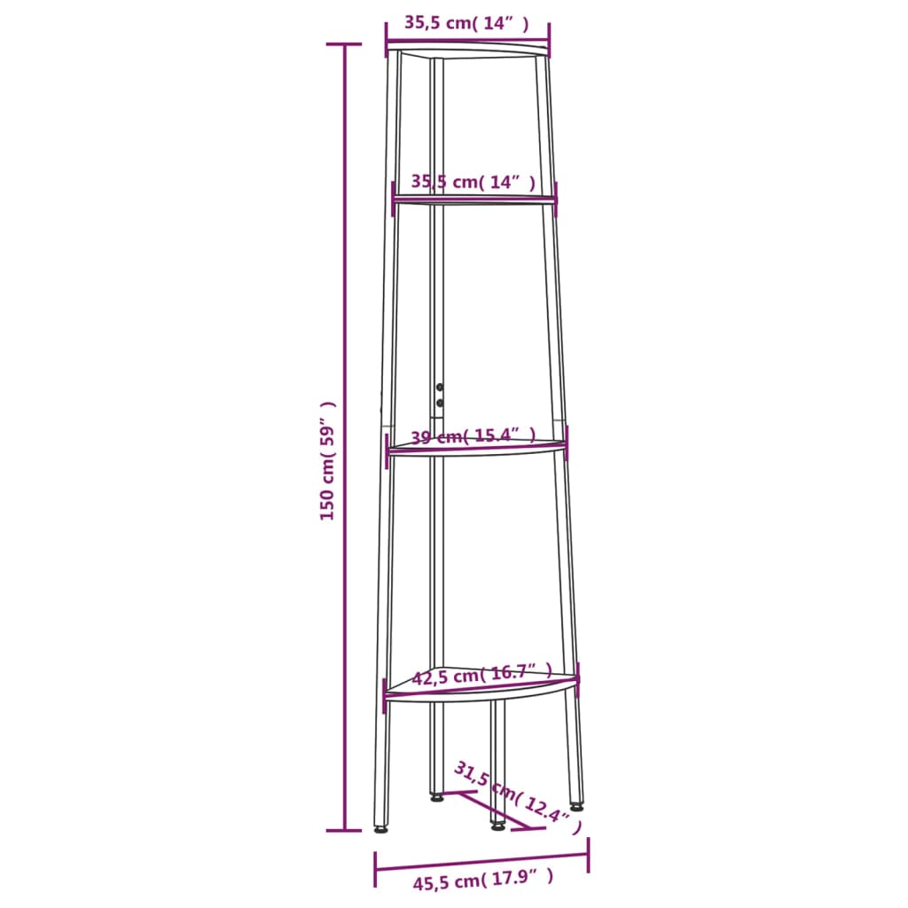 vidaXL 4 szintes fekete sarokpolc 45,5 x 31,5 x 150 cm