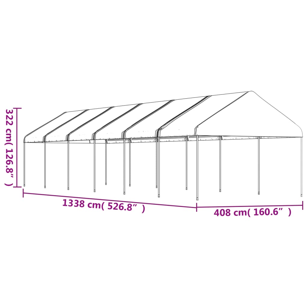 vidaXL fehér polietilén pavilon tetővel 13,38 x 4,08 x 3,22 m