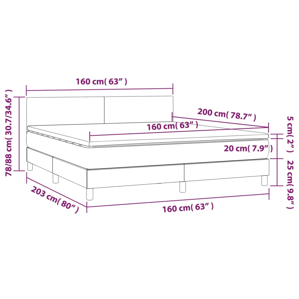 vidaXL szürke műbőr rugós ágy matraccal és LED-del 160x200 cm