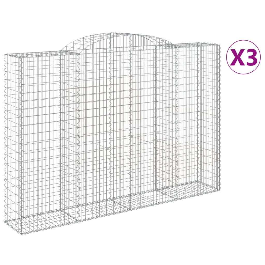 vidaXL 3 db íves horganyzott vas gabion kosár 300x50x200/220 cm