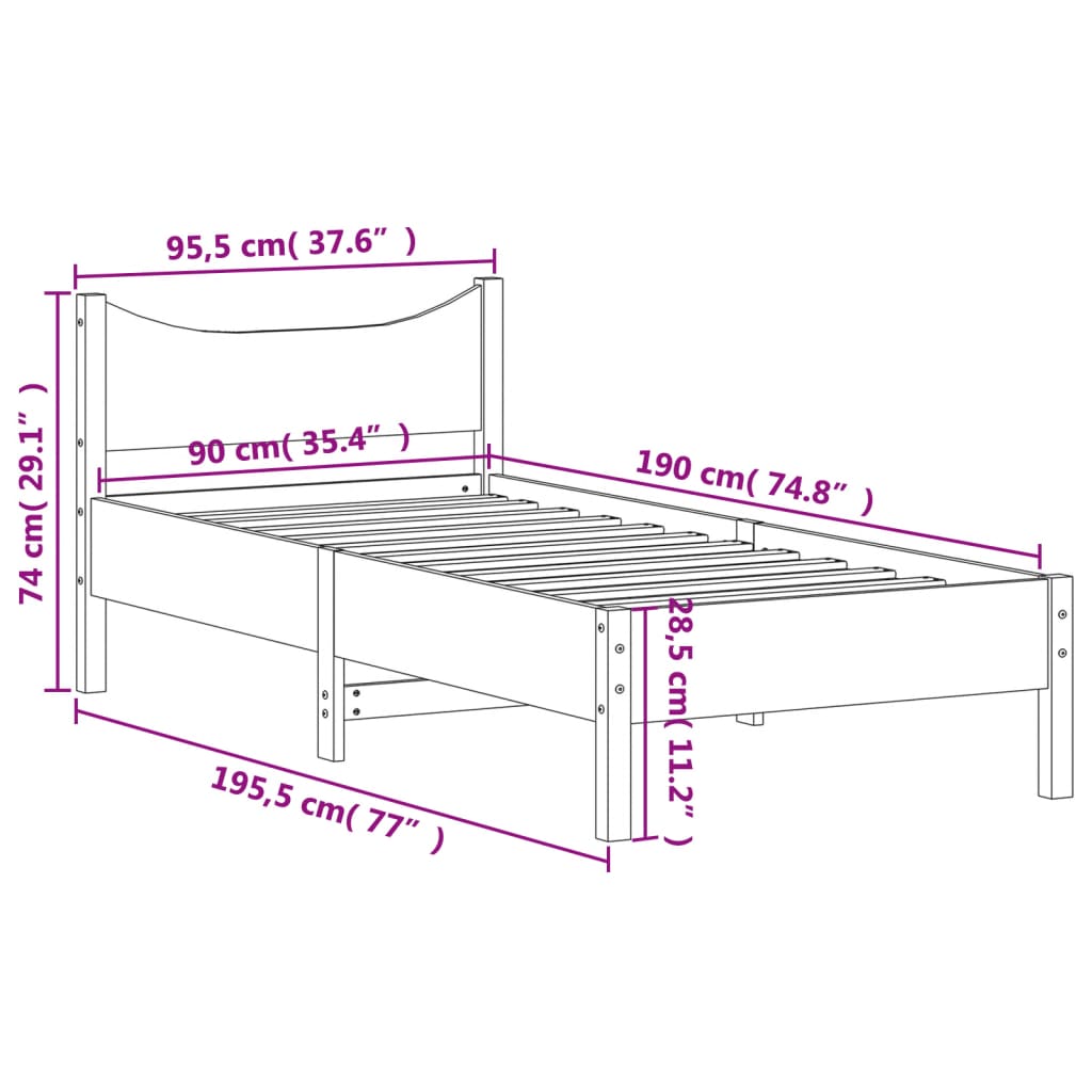 vidaXL viaszbarna tömör fenyőfa ágy matrac nélkül 90 x 190 cm