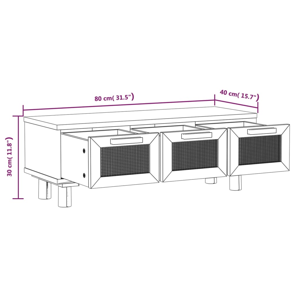 vidaXL fekete szerelt fa és tömör fenyőfa dohányzóasztal 80x40x30 cm