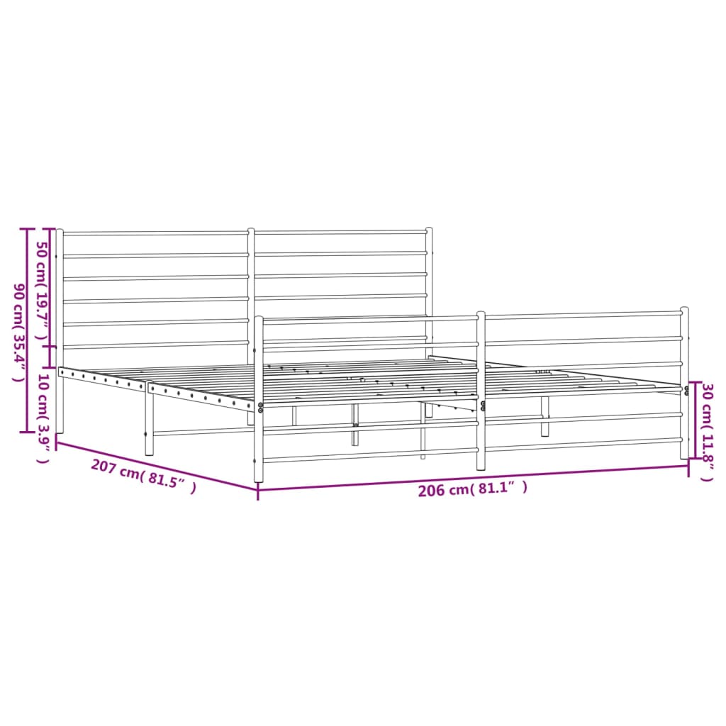 vidaXL fekete fém ágykeret fej- és lábtámlával 200 x 200 cm