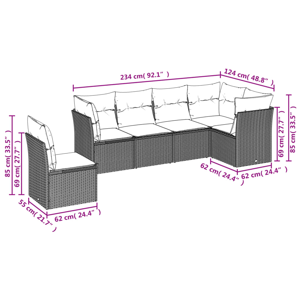 vidaXL 6 részes szürke polyrattan kerti ülőgarnitúra párnákkal