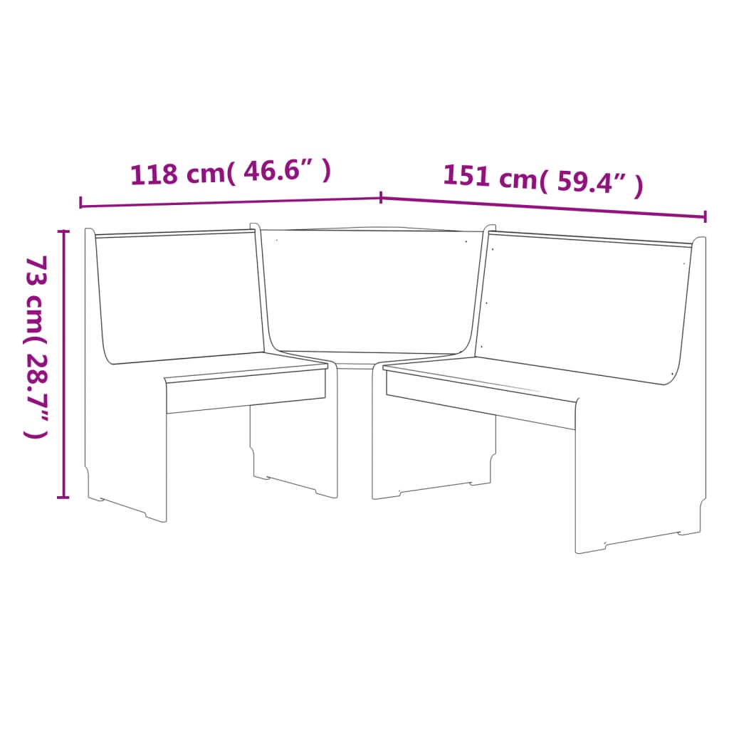 vidaXL REINE mézbarna és fehér tömör fenyőfa sarokpad 151 cm