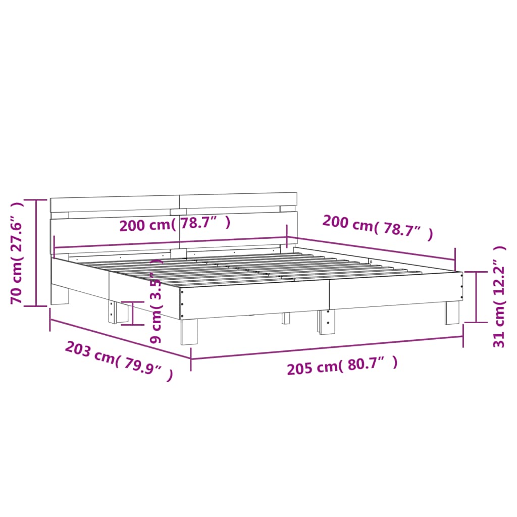 vidaXL sonoma tölgy színű szerelt fa ágykeret fejtámlával 200 x 200 cm