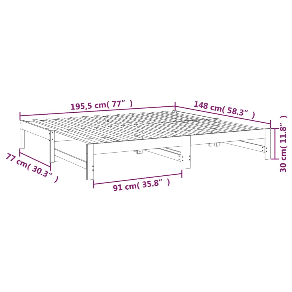 vidaXL fehér tömör fenyőfa kihúzható kanapéágy 2x(75x190) cm