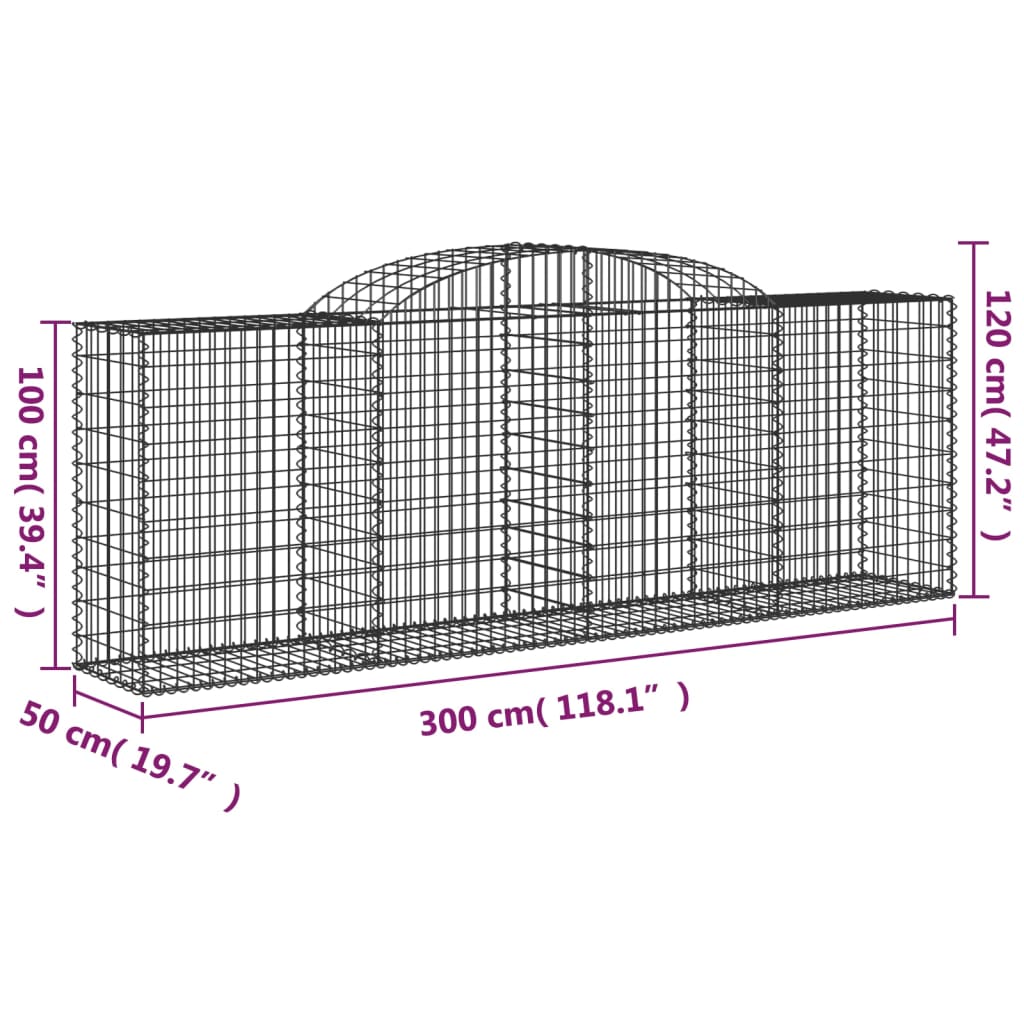 vidaXL 9 db íves horganyzott vas gabion kosár 300 x 50 x 100/120 cm