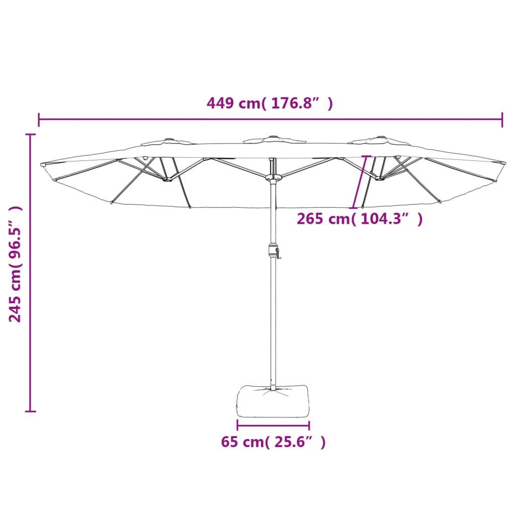 vidaXL homokfehér dupla tetős napernyő LED-ekkel 449x245 cm