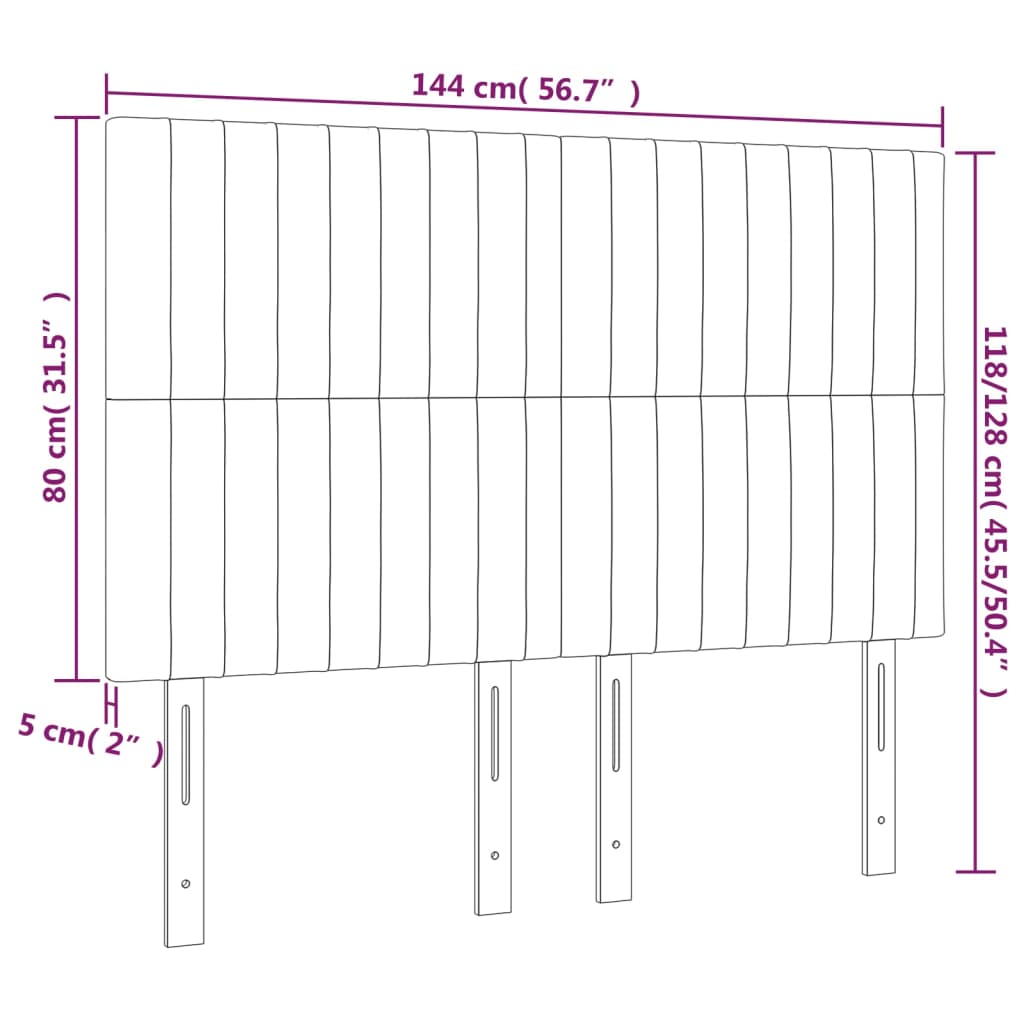 vidaXL fekete bársony LED-es fejtámla 144x5x118/128 cm