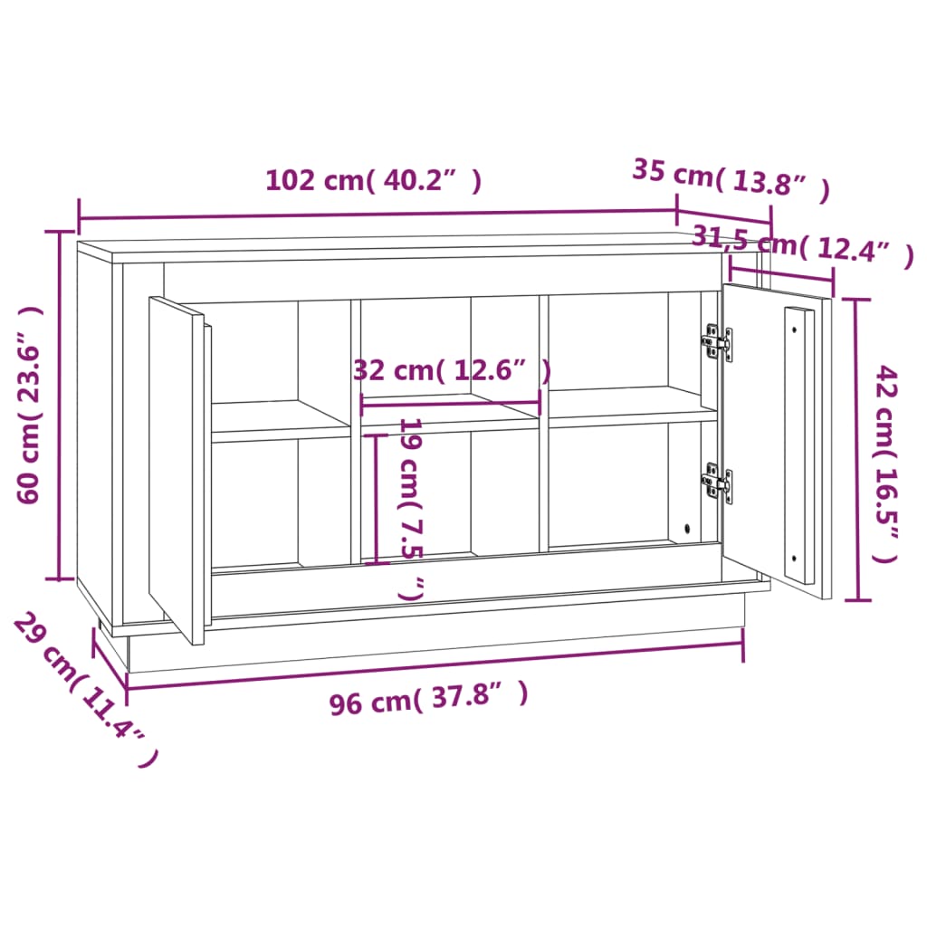 vidaXL szürke sonoma színű szerelt fa tálalószekrény 102x35x60 cm