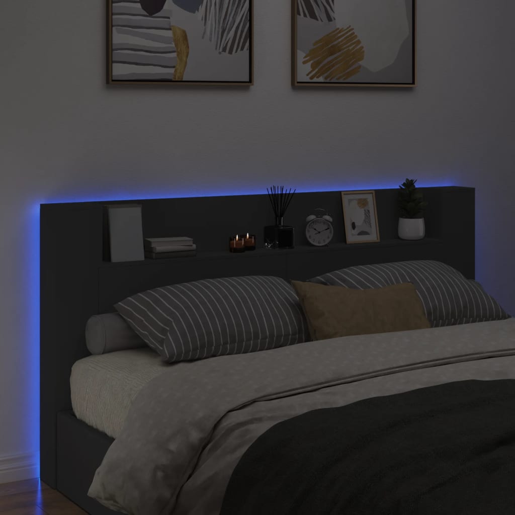 vidaXL fekete áthidalószekrény LED-világítással 200 x 16,5 x 103,5 cm