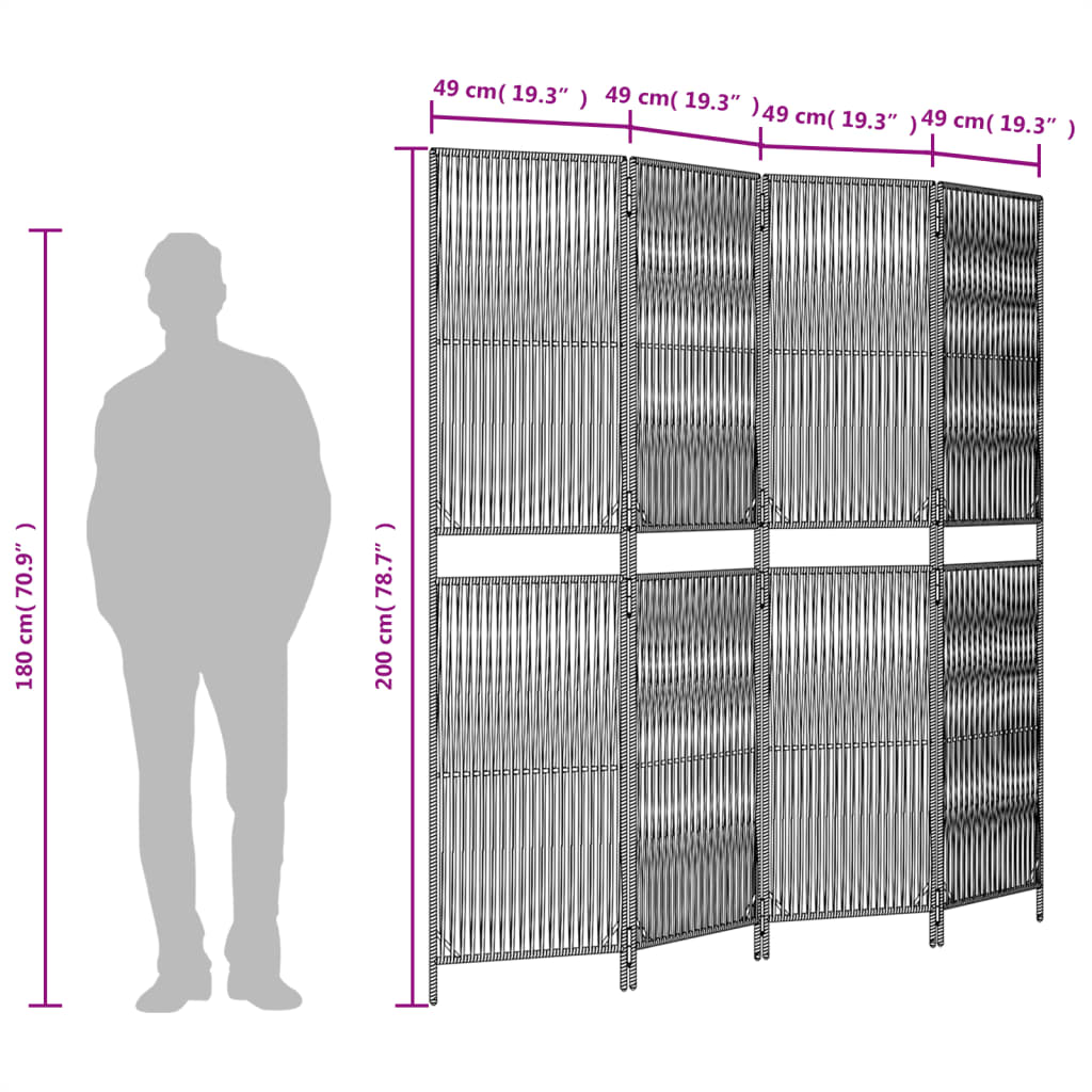 vidaXL szürke 4 paneles polyrattan térelválasztó