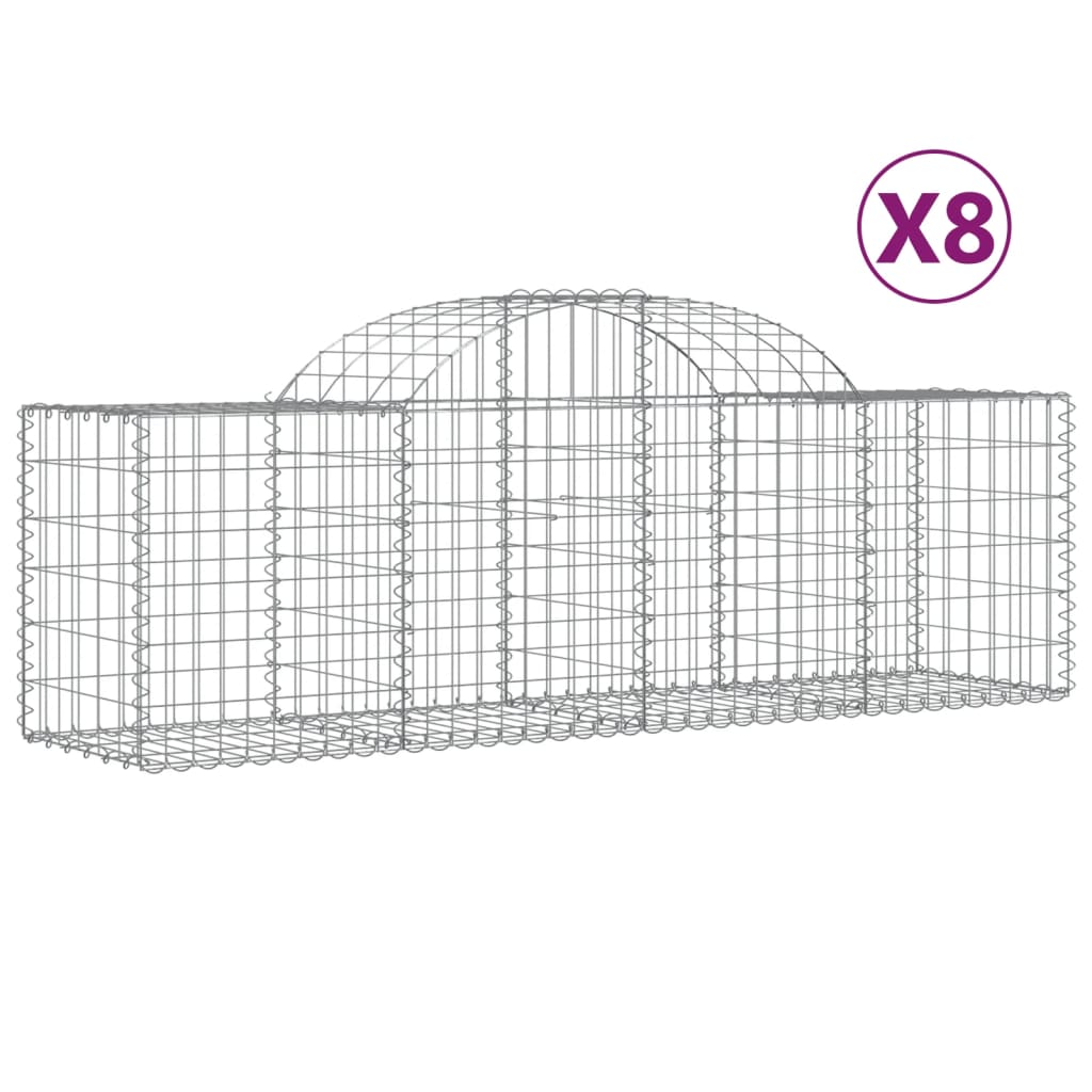 vidaXL 8 db íves horganyzott vas gabion kosár 200x50x60/80 cm