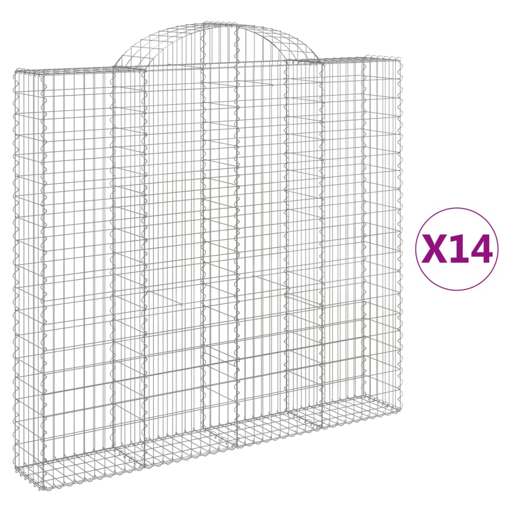 vidaXL 14 db íves horganyzott vas gabion kosár 200x30x180/200 cm