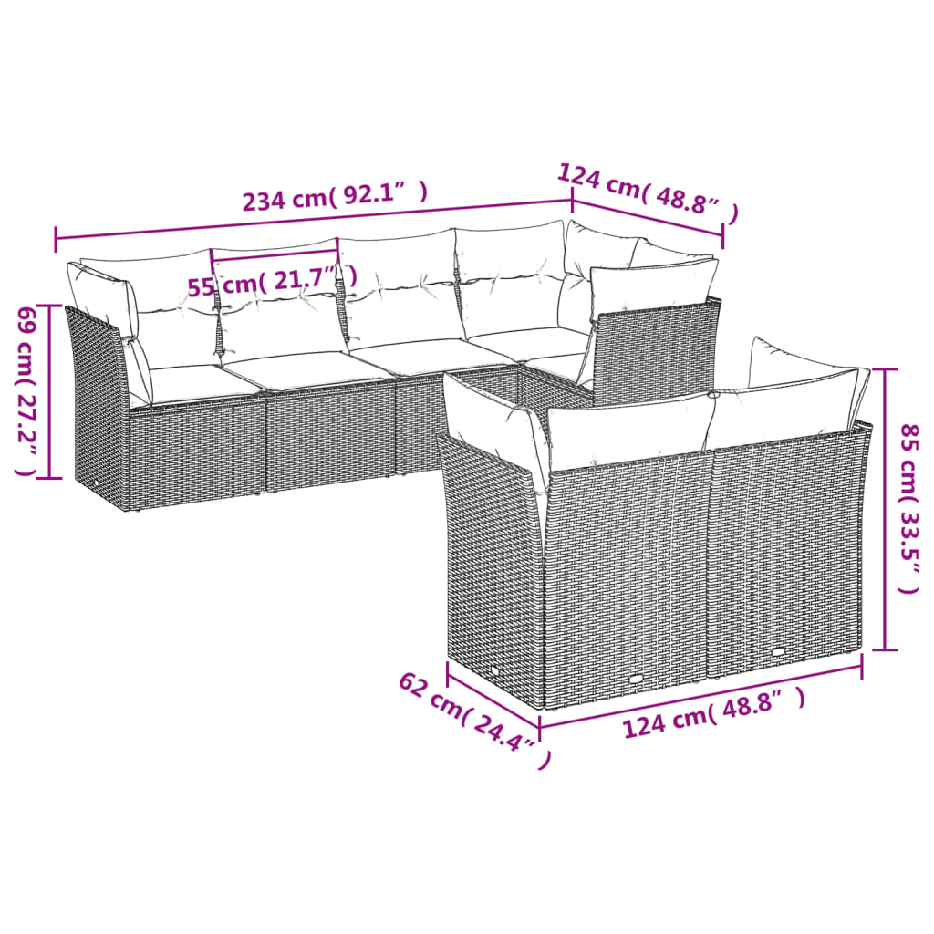 vidaXL 7 részes barna polyrattan kerti ülőgarnitúra párnákkal