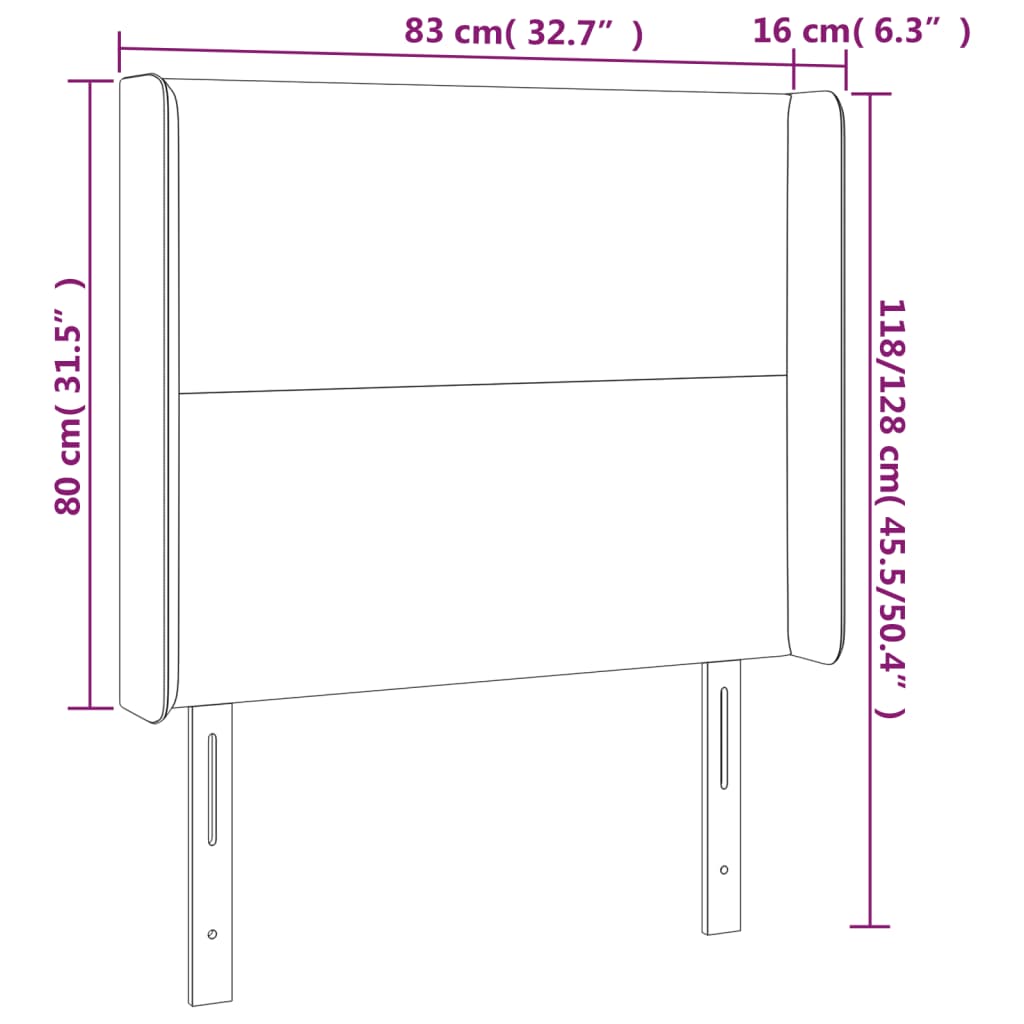 vidaXL sötétkék bársony fejtámla szárnyakkal 83x16x118/128 cm