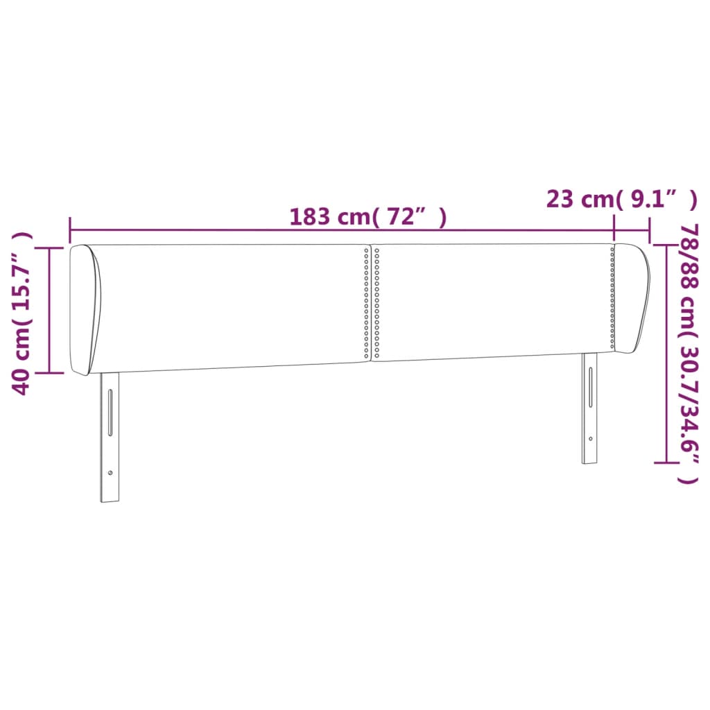 vidaXL sötétszürke bársony fejtámla szárnyakkal 183x23x78/88 cm