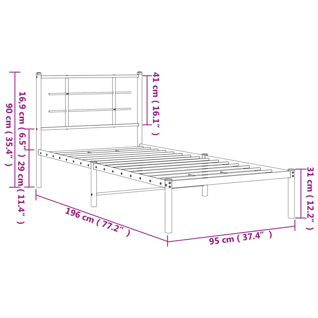 vidaXL fehér fém ágykeret fejtámlával 90x190 cm