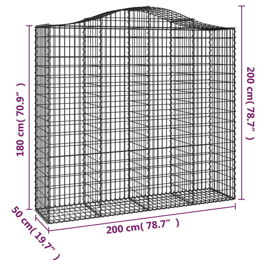 vidaXL 6 db íves horganyzott vas gabion kosár 200x50x180/200 cm