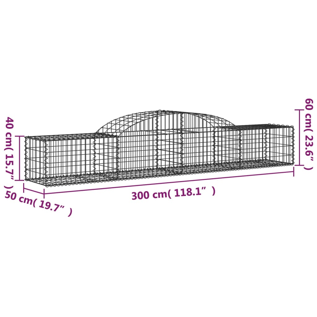 vidaXL 6 db íves horganyzott vas gabion kosár 300x50x40/60 cm