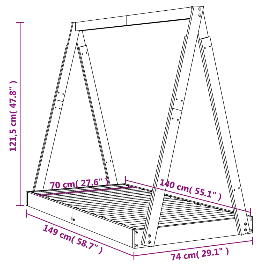 vidaXL fehér tömör fenyőfa gyerekágykeret 70 x 140 cm