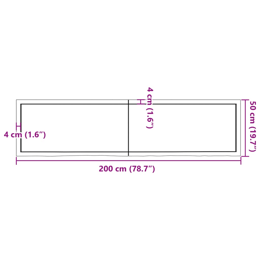 vidaXL világosbarna kezelt tömör fa fürdőszobai pult 200x50x(2-4) cm