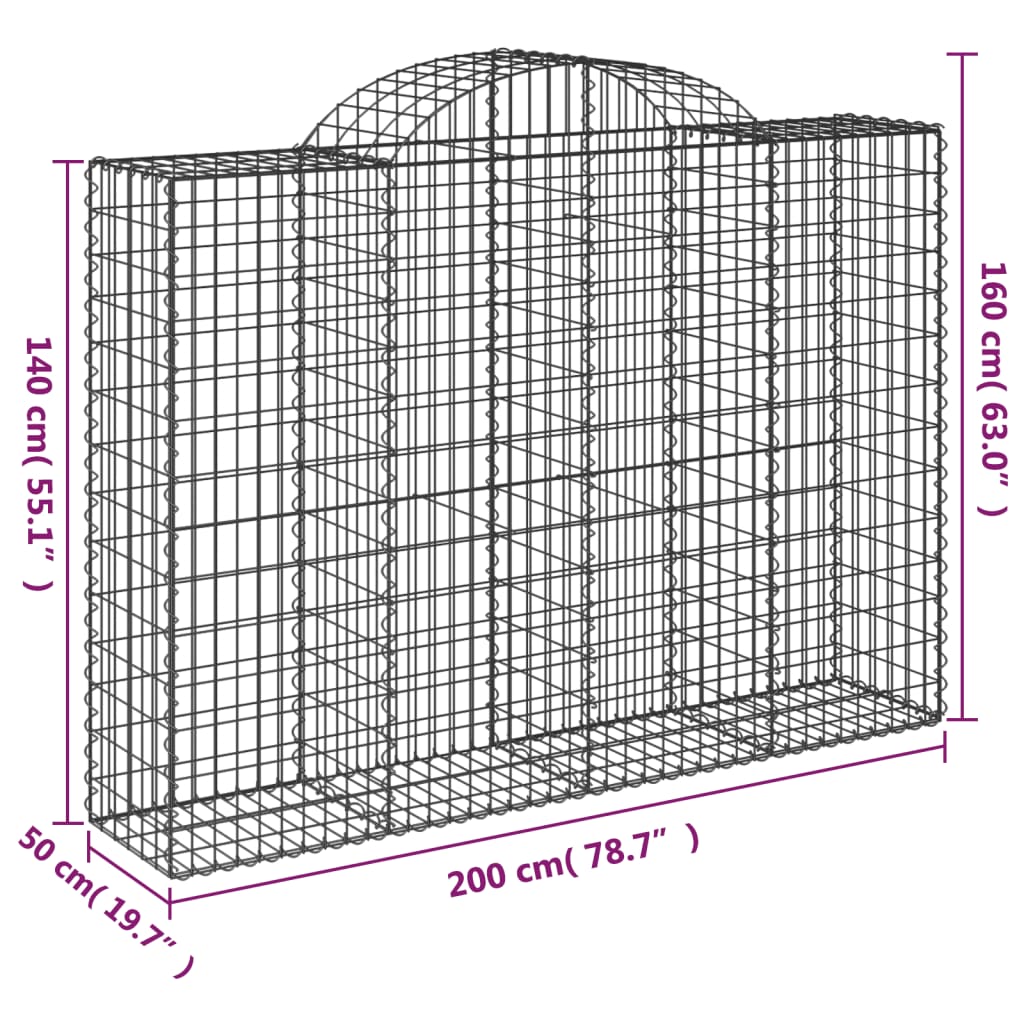 vidaXL 7 db íves horganyzott vas gabion kosár 200x50x140/160 cm