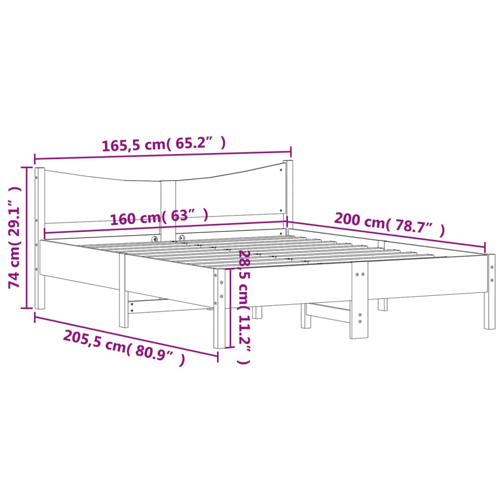 vidaXL fehér tömör fenyőfa ágy matrac nélkül 160 x 200 cm