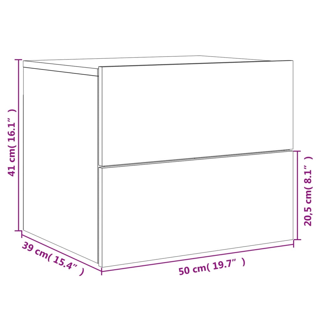 vidaXL 2 db sonoma tölgy színű fali éjjeliszekrény LED-világítással