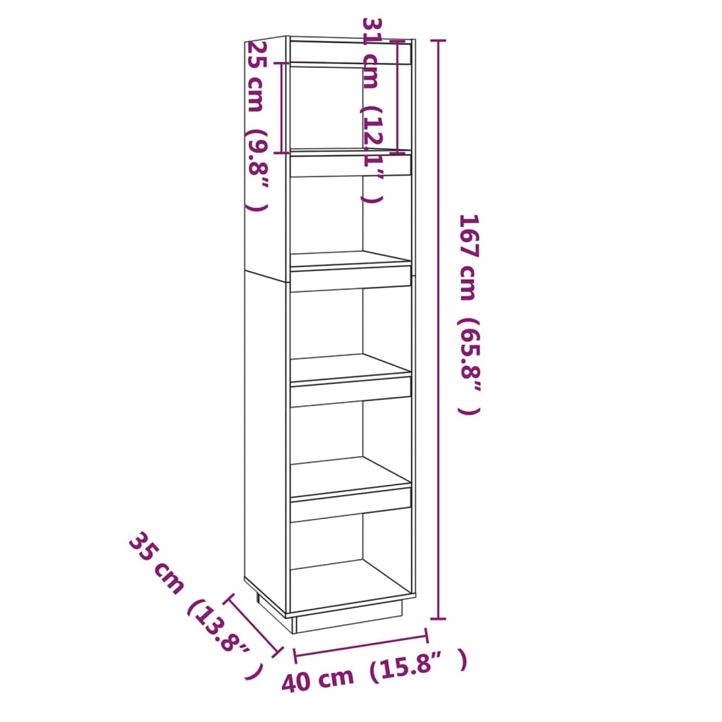 vidaXL szürke tömör fenyőfa könyvszekrény/térelválasztó 40x35x167 cm