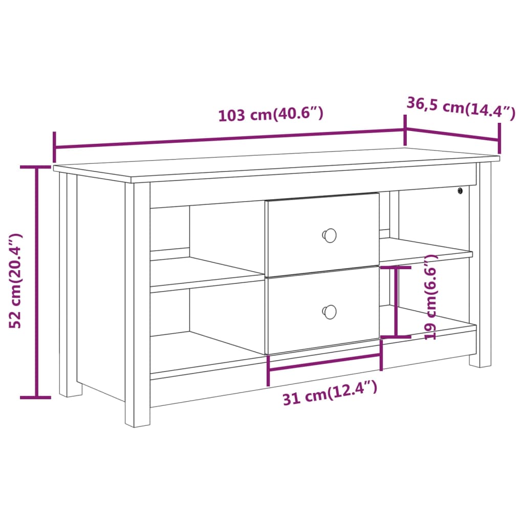 vidaXL fehér tömör fenyőfa TV-szekrény 103 x 36,5 x 52 cm