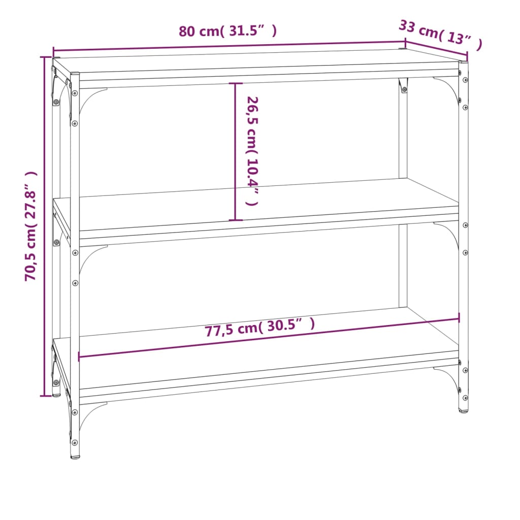 vidaXL füstös tölgy szerelt fa és acél könyvszekrény 80 x 33 x 70,5 cm