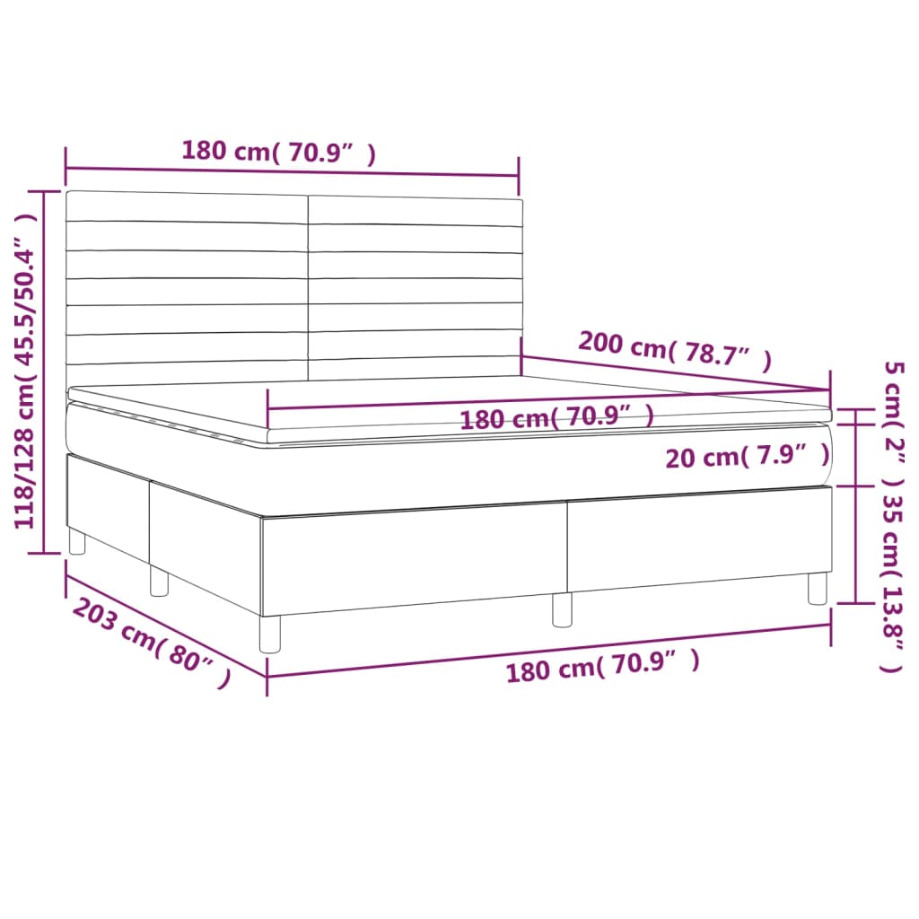 vidaXL fekete szövet rugós és LED-es ágy matraccal 180 x 200 cm