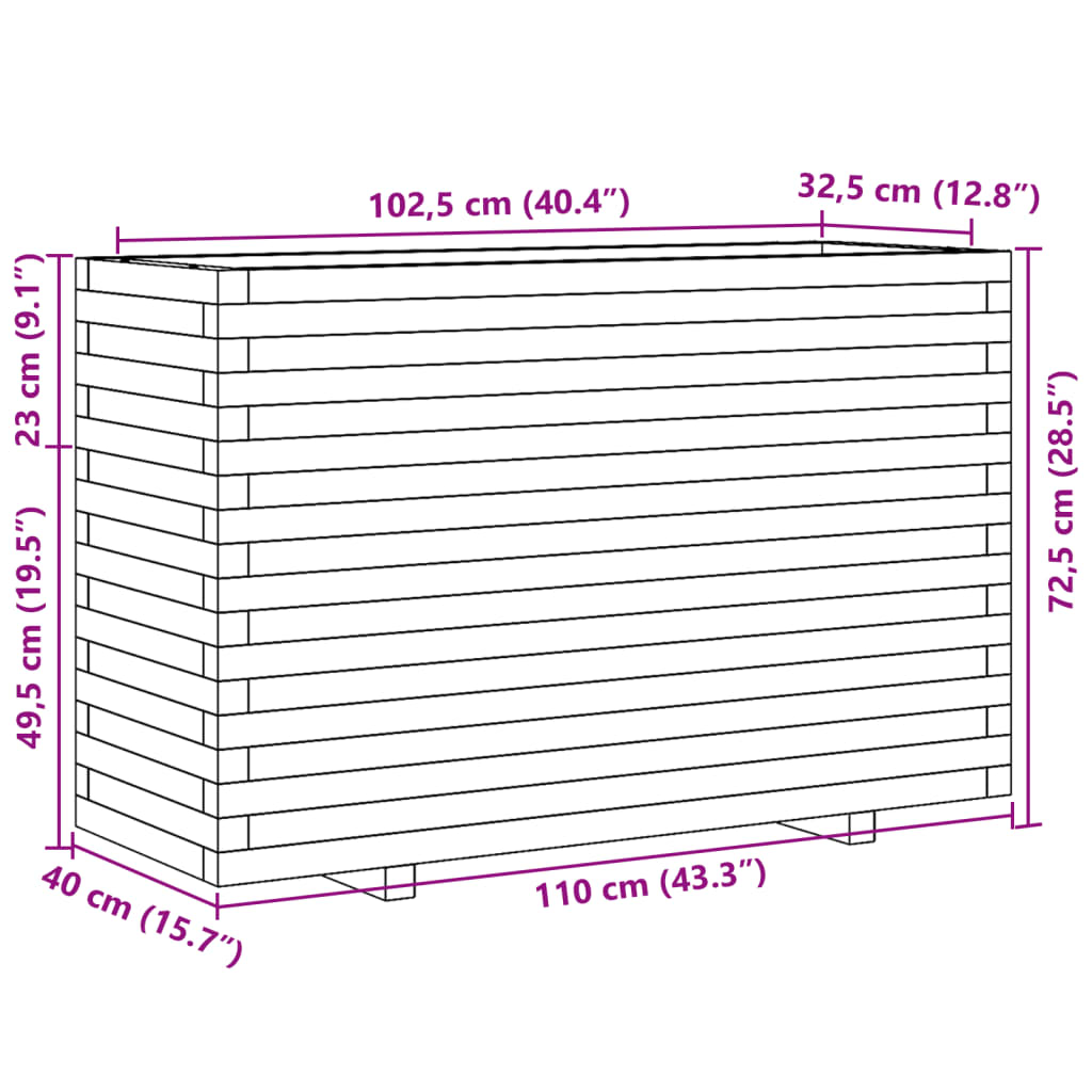 vidaXL impregnált fenyőfa kerti virágláda 110x40x72,5 cm